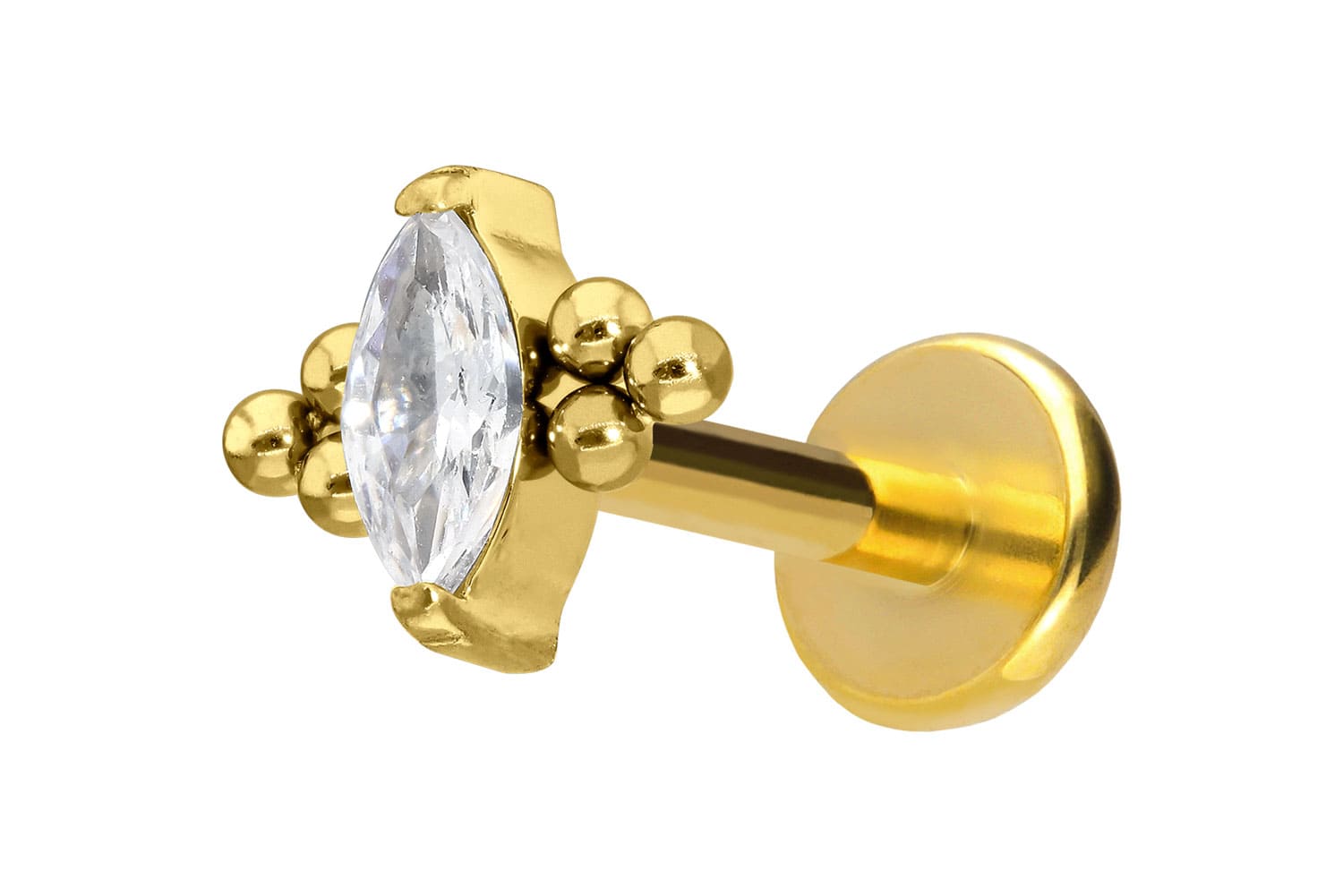 Titan Labret Piercing mit Push Fit KRISTALLTROPFEN + 6 KUGELN